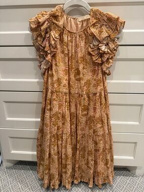 Ruffled Floral Dress in Dusty Rose & Mustard